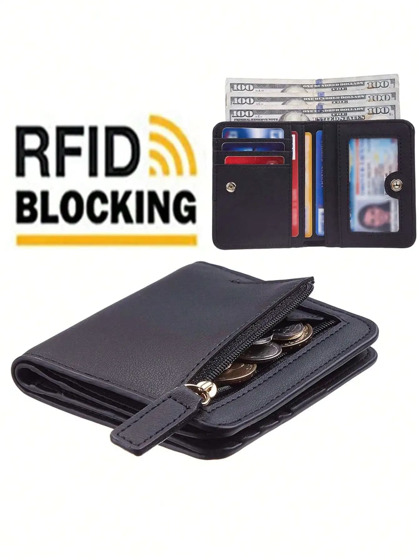 Portafoglio Compatto da Donna in Pelle Vegana con Protezione RFID, Mini Borsellino con Finestra per Documenti
