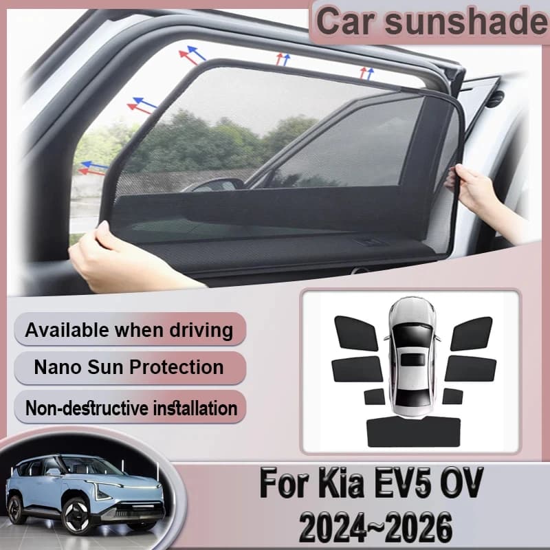 For Kia EV5 OV 2024~2026 2025 Car Mesh Sunshade Windshield Covers Window Magnetic Visor Sun Shade Privacy Curtains Accessories