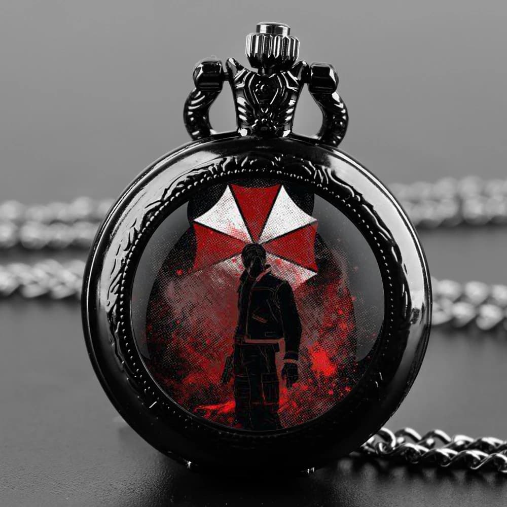 Film in acciaio inossidabile nero Resident Evil Cupola di vetro Orologio da tasca al quarzo Collana Gioielli da donna Catena con ciondolo Bambini