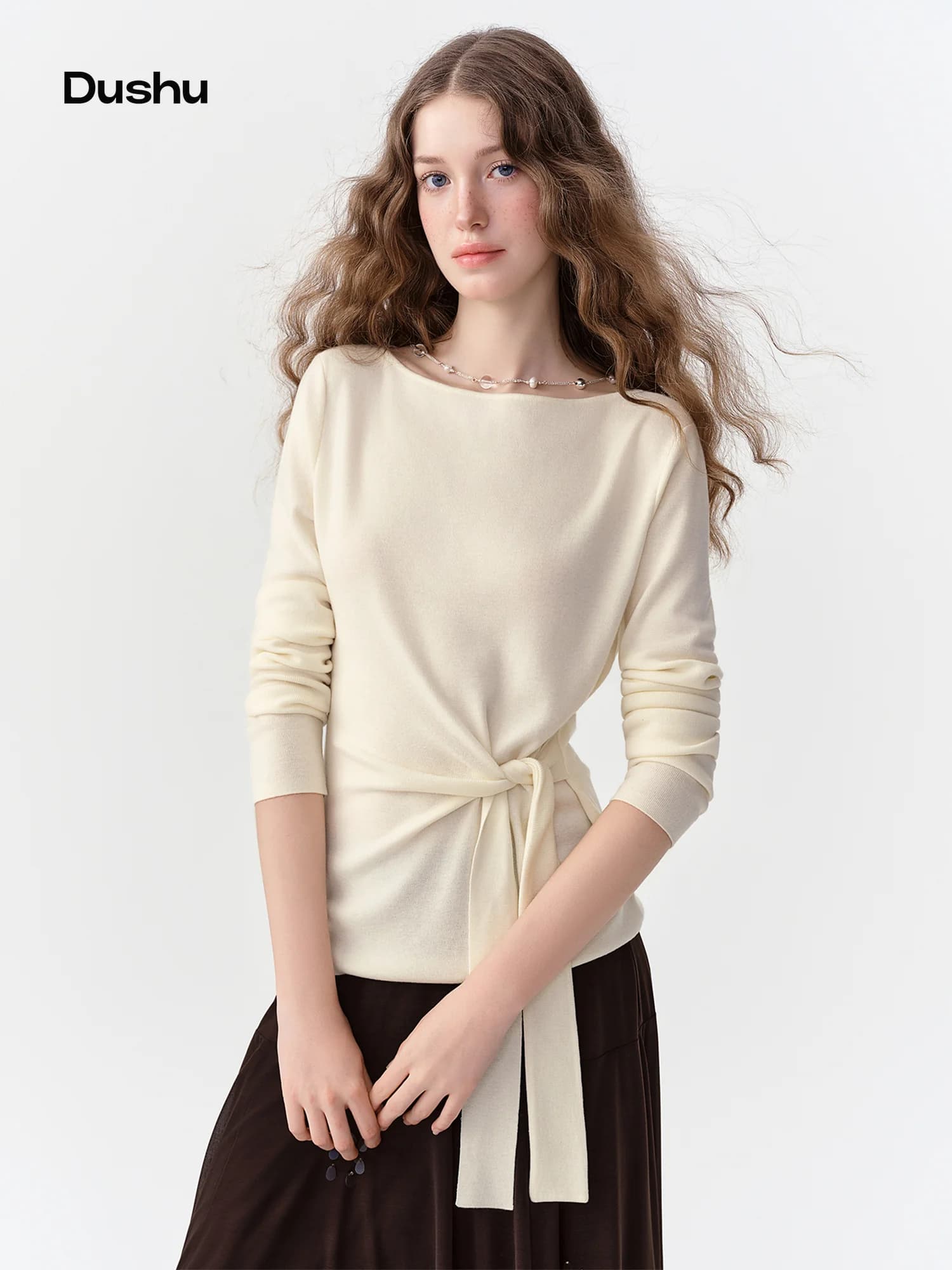 DUSHU 2026 Fall Women's Lightweight Merino Wool Crew Neck Pullover, Soft Fine Knit Top for Elegant Office & Everyday Style