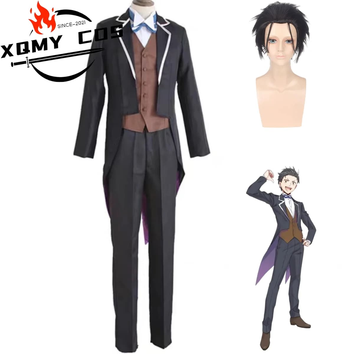 XQCustom Qualsiasi Formato Plus Size Anime Re: Vita in A Different World From Zero Natsuki Subaru Costume Cosplay Parrucca Frac Uniforme Sui