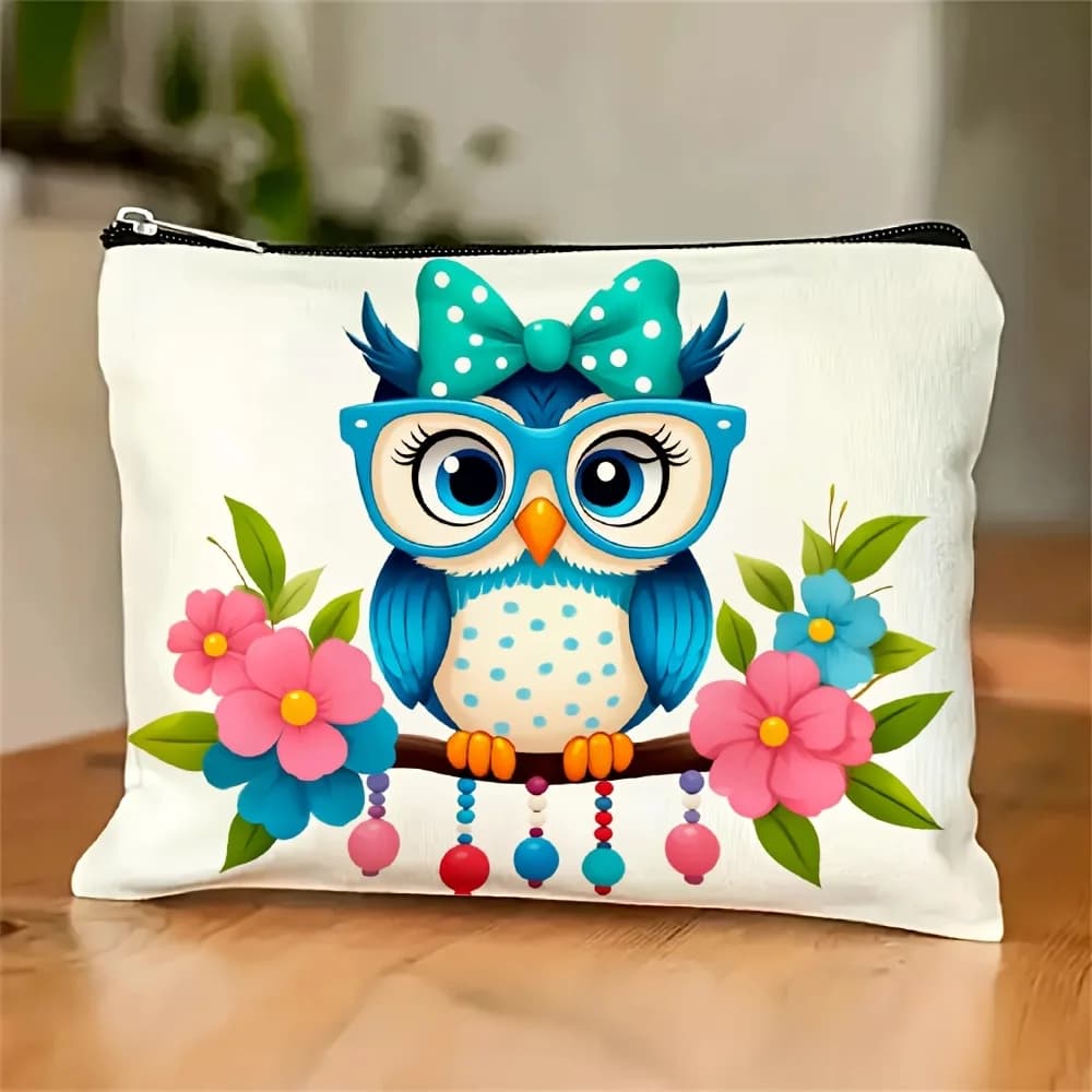 Una simpatica borsa per il trucco con stampa gufo: custodia multifunzionale con cerniera, borsa per riporre gioielli, piccola borsa portaoggetti con cerniera da viaggio perfetta.