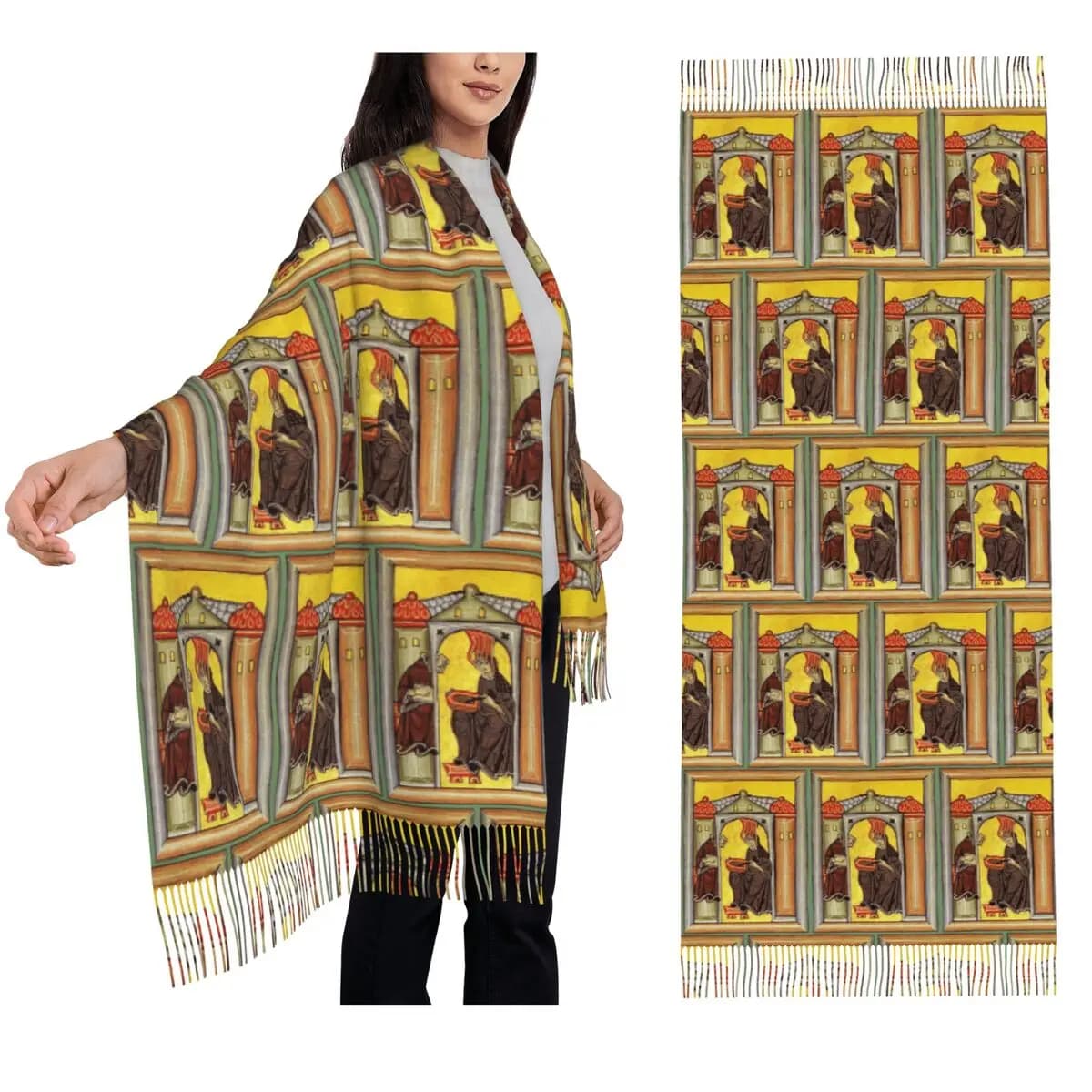Illuminazione da Liber Scivias (Hildegard Von Bingen) Sciarpa Sciarpe con nappe Scialli e stole Scialle lungo autunno inverno