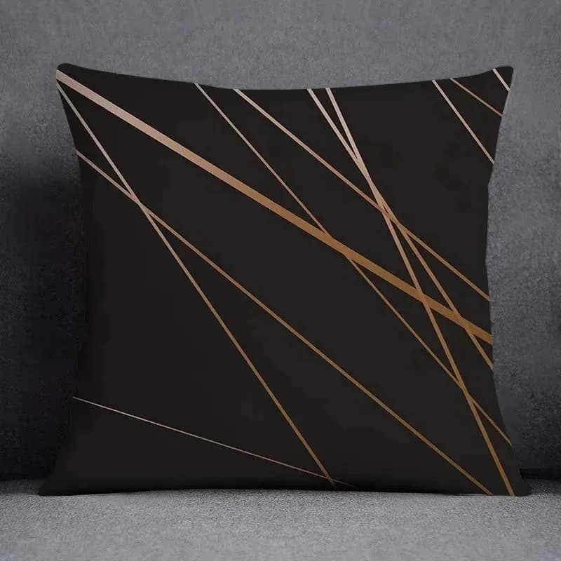 Fodera per cuscino moderna di lusso nera e oro con linee geometriche, in tessuto effetto pelle di pesca, quadrata, per divano, soggiorno, decorazioni per la casa 40x40