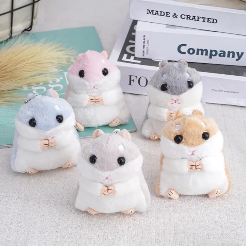 Soffice bambola di criceto giocattoli di peluche portachiavi ciondolo donna ragazza pelliccia sintetica pompon portachiavi bigiotteria borsa zaino borsa da scuola pendente