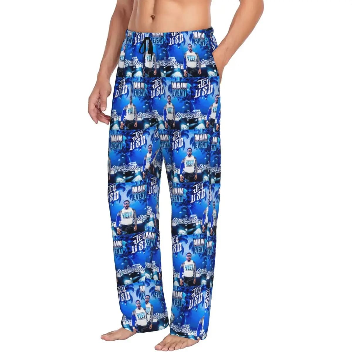 Custom WWE Jey Usage Maint Event 2024 Men's pajamas pants Lounge Sleep Night pants with pockets