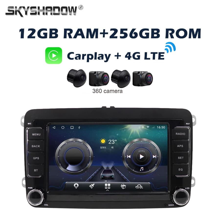 360 Macchina Fotografica 12G + 256G IPS Carplay Android 14.0 Lettore DVD Per Auto GPS WIFI Bluetooth RDS Radio Per VW Golf Polo Jetta Tiguan Passat