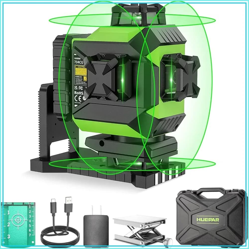 4 x 360° Green Laser Level Self-Leveling 16 Lines Rechargeable with Magnetic Bracket for Floor Tiling