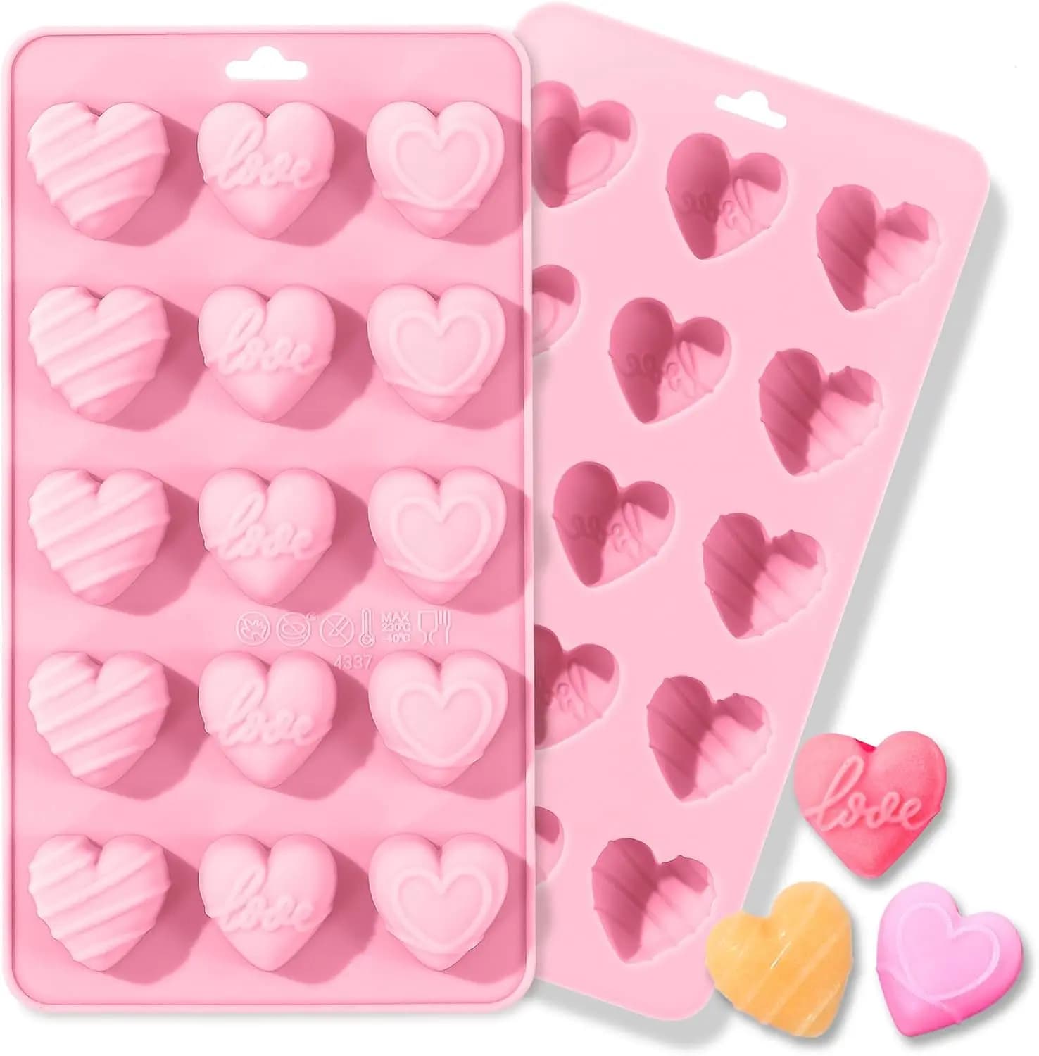 Heart Silicone Molds,Heart Chocolate Mold 15 Cavities,Non-Stick Food Grade Moulds Shape for Love,Gummy,Candy,Soap,Ice Cube,Jelly