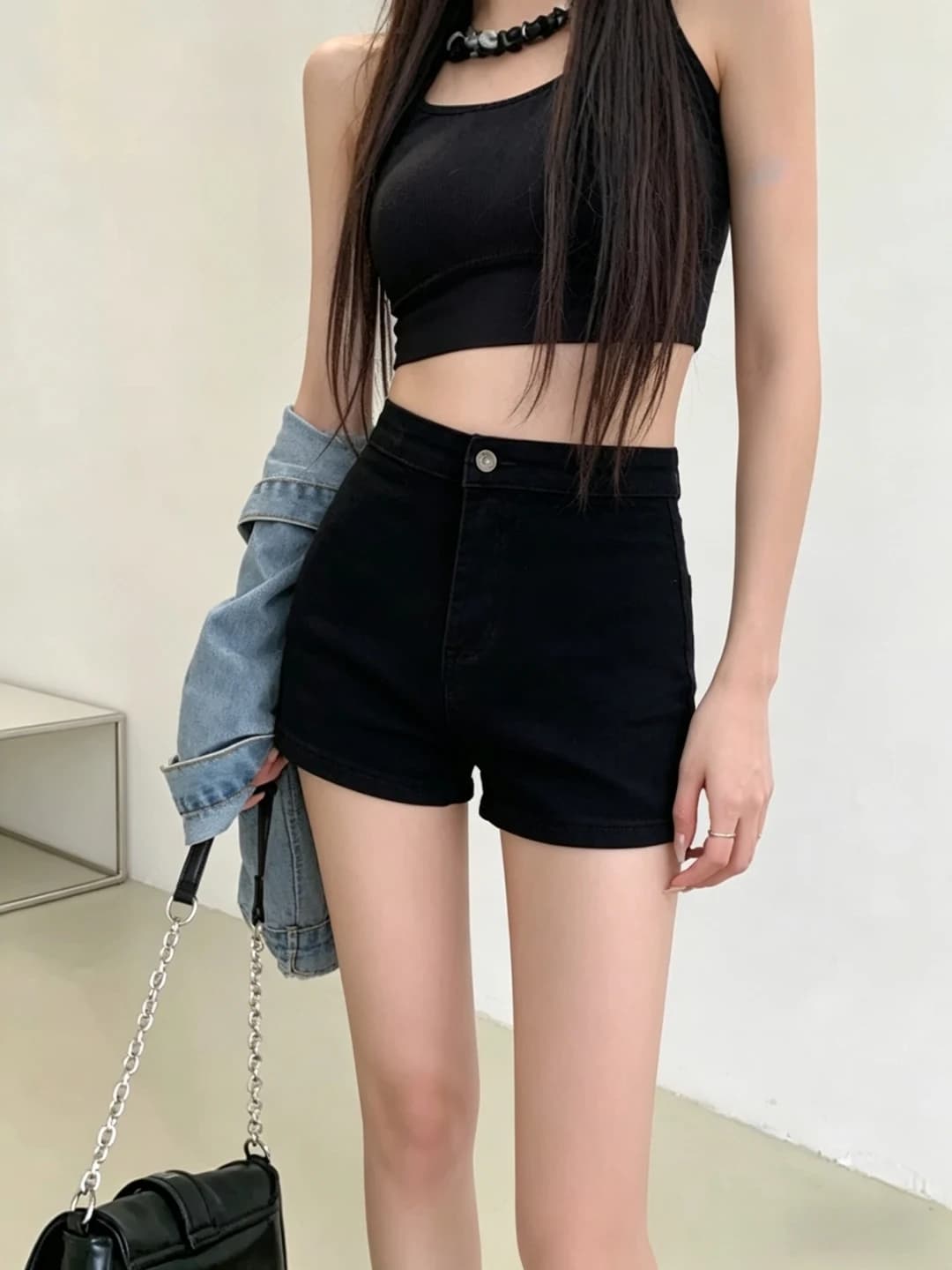 High Waist A-Line Short Jeans Women's Summer Slimming Straight Leg Tight Fit Shorts Casual Commute Style plus Size