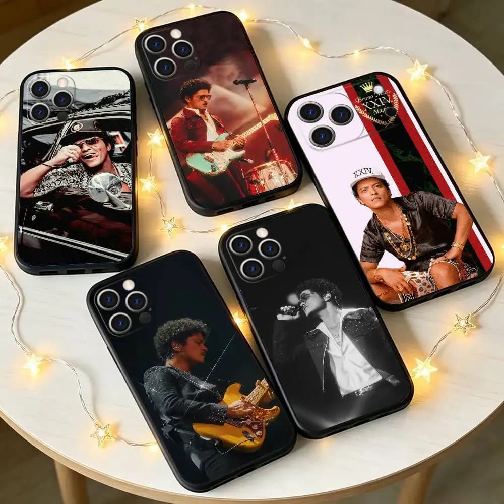 Cover per iPhone di Bruno Mars, in morbido silicone nero, per modelli 17, 16, 15, 14, 13, 12, 11 Plus, Pro Max, XS