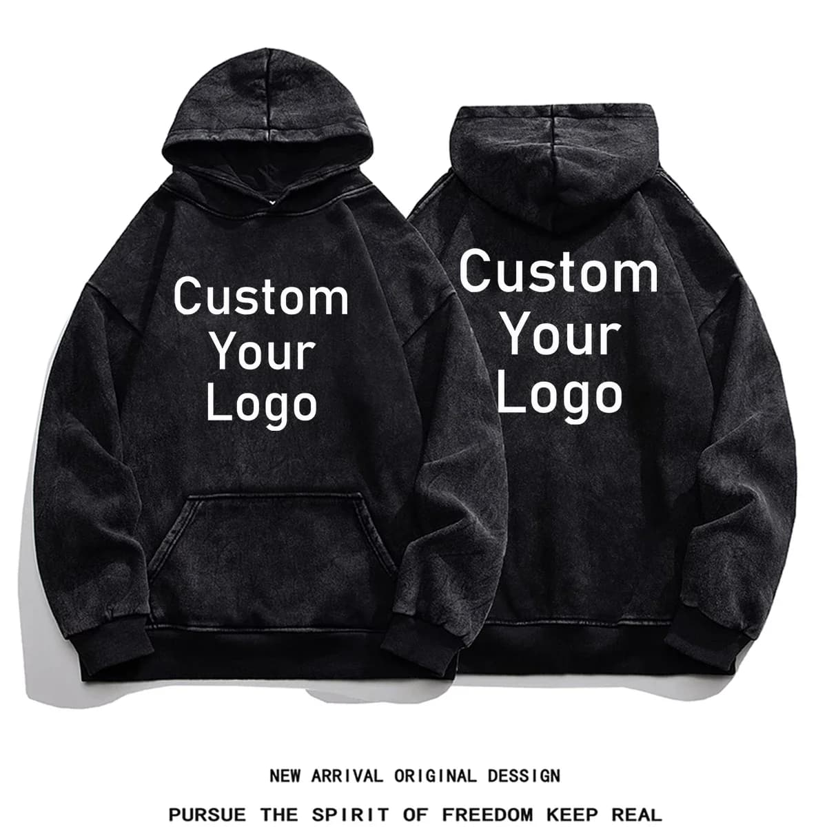 Personalizza il tuo logo Design Alto peso 320g Cotone Uomo Donna Lavaggio acido Vintage Streetwear Camicie oversize Felpe con cappuccio Felpa
