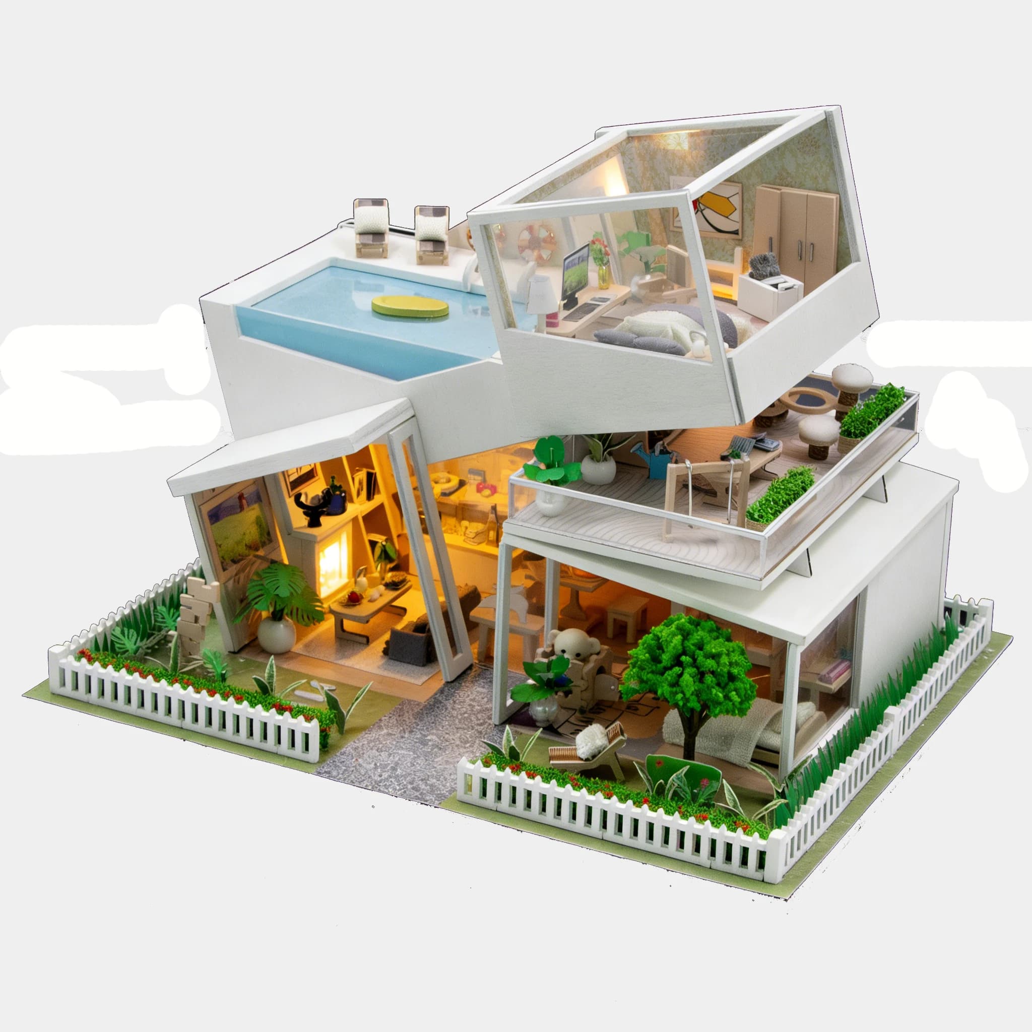 DIY Wooden Miniature Model Kits Sky Island Casa 3D Puzzle Dollhouse With Furniture Lights for Friends Birthday Gifts