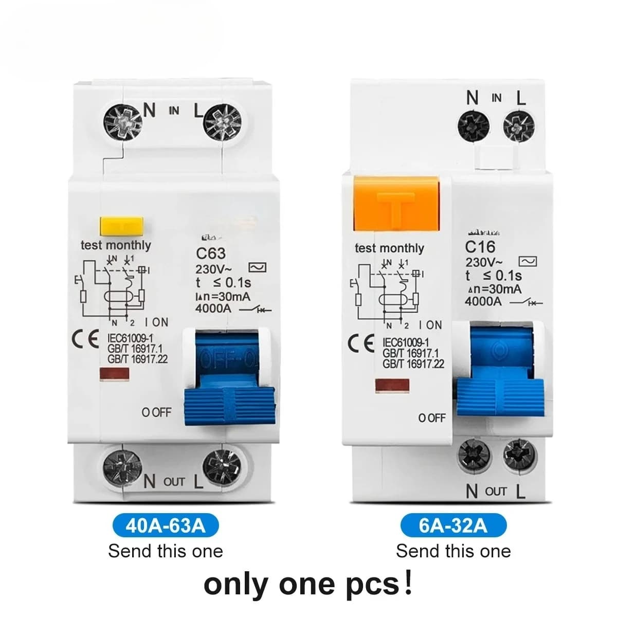 230V 1P+N differential switch with protection from excessive and short current losses RCBO MCB