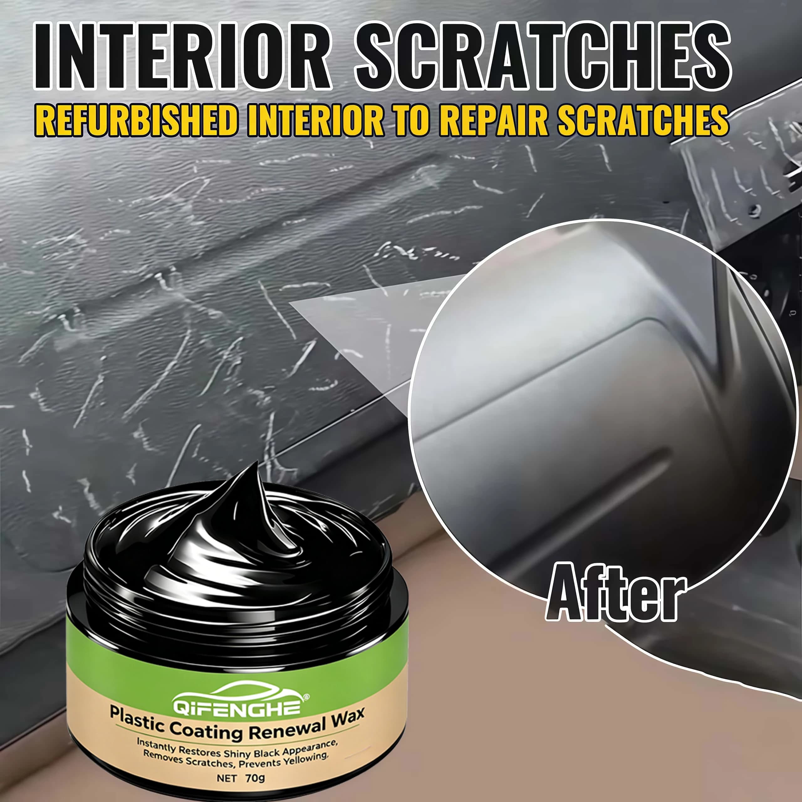 Car Plastic Trim Restore Wax 70g Black Shine Scratch Repair Protective Coating for Interior Dashboard Exterior Bumper Tire
