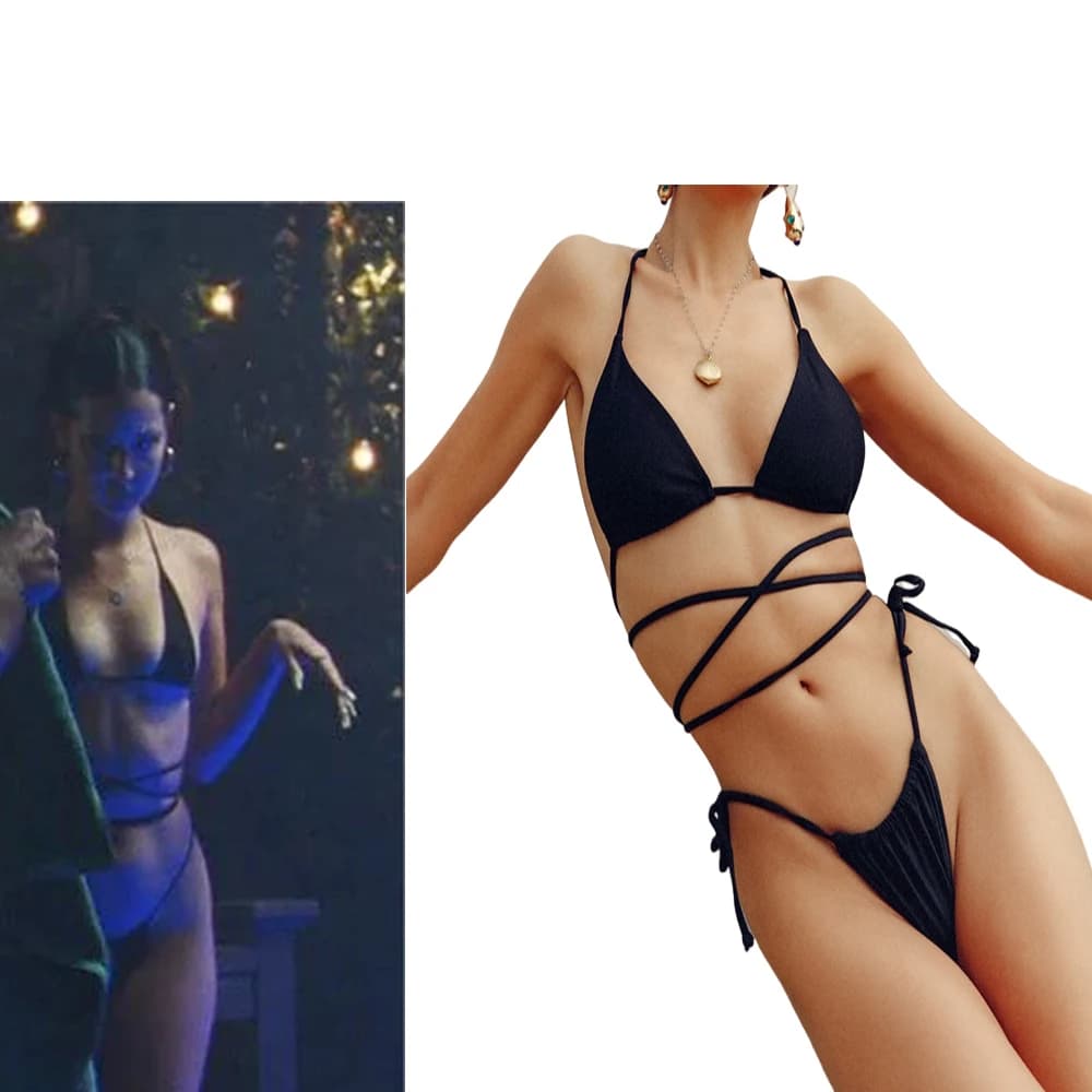Elegance Maddy Perez Cosplay costume da bagno donna Sexy nero Halter Neck Lace Up Bandage bikini Set Halloween Party Beach Swimwear