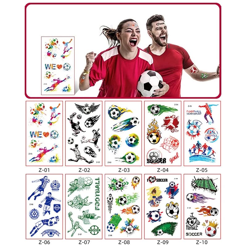 10 fogli bambini adulti tatuaggi temporanei calcio tifoso impermeabile tatuaggio finto adesivi mano braccio piede tatuaggio adesivi