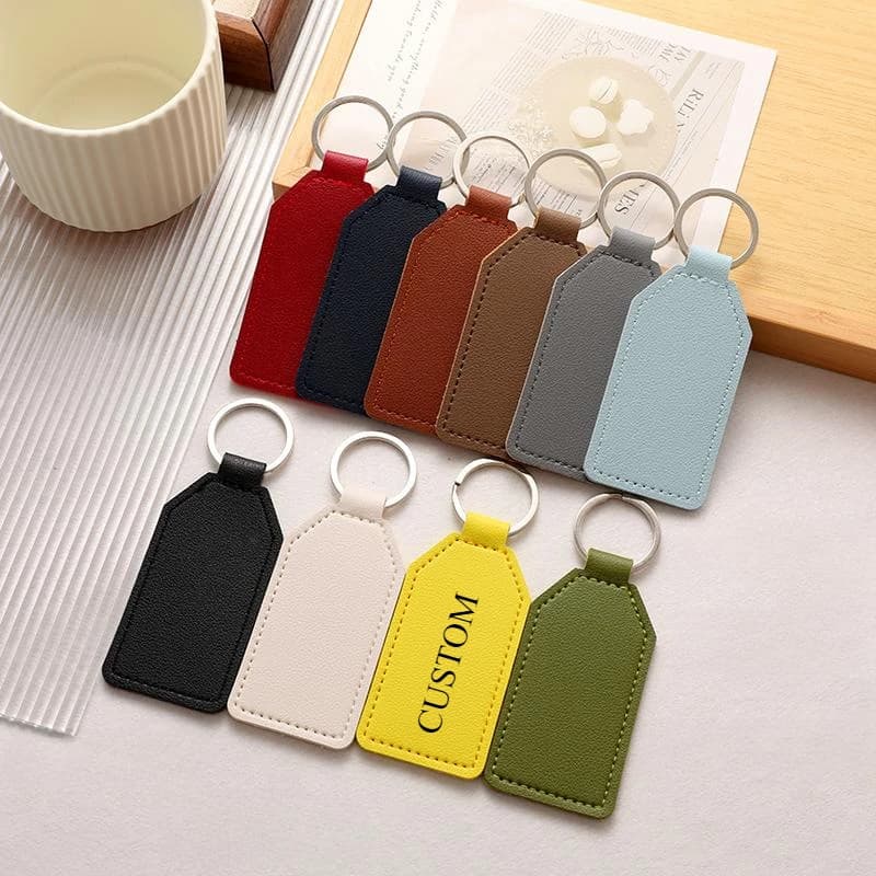 PU Leather Hexagonal Keychain with Custom Text Custom LOGO Car Bag Fashion Keychain Pendant with Laser Engraving Name Keyring Gift for Events