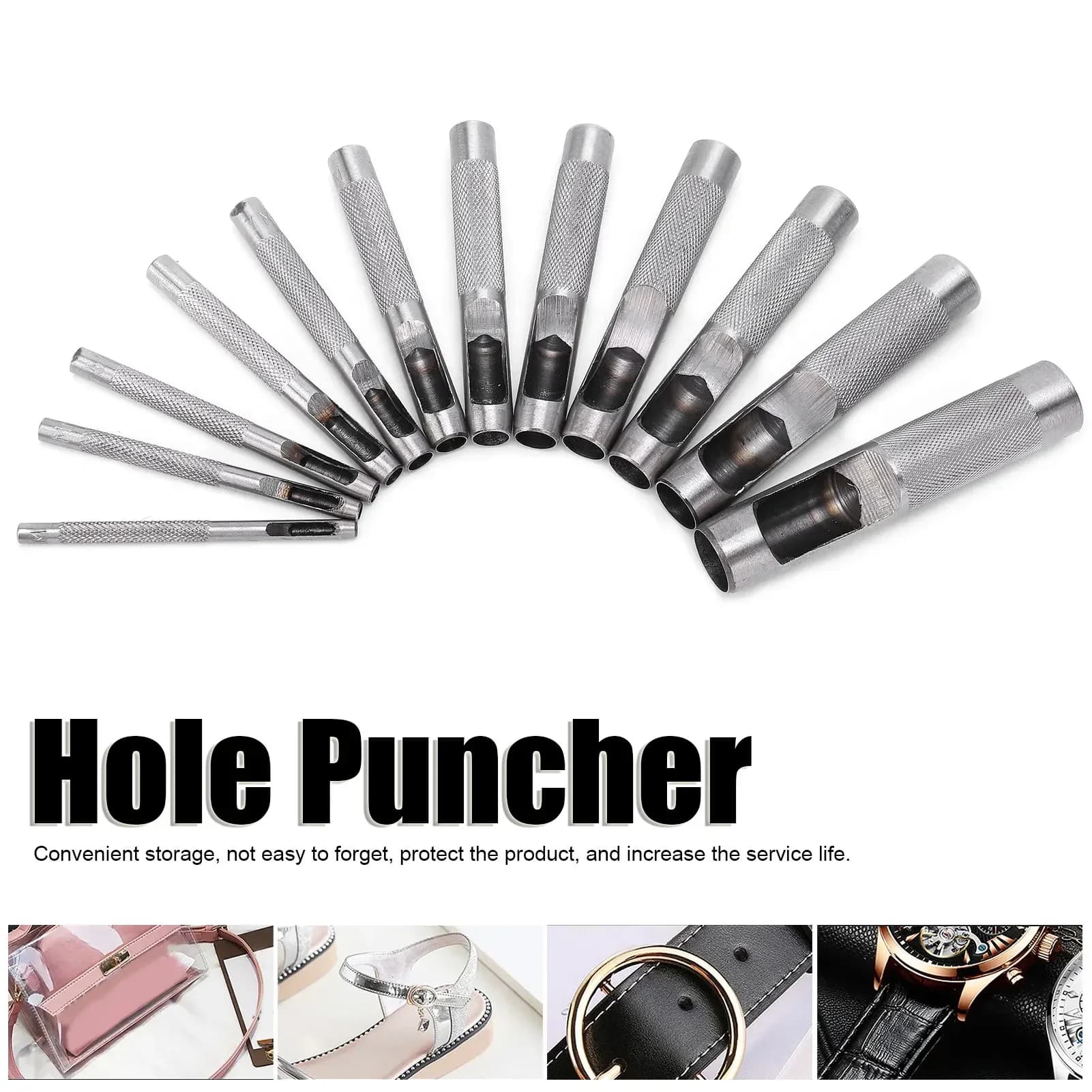 Set di punzoni per cintura da 12 pezzi Set di punzoni cavi in pelle in acciaio al carbonio Utensili manuali multifunzione 316 mm