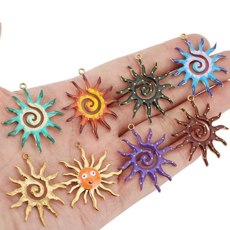 4pcs Stainless Steel Spiral Sun Spiral Smiley Face Charms Jewelry Making Accessories DIY Women Earrings Necklace Jewelry Making