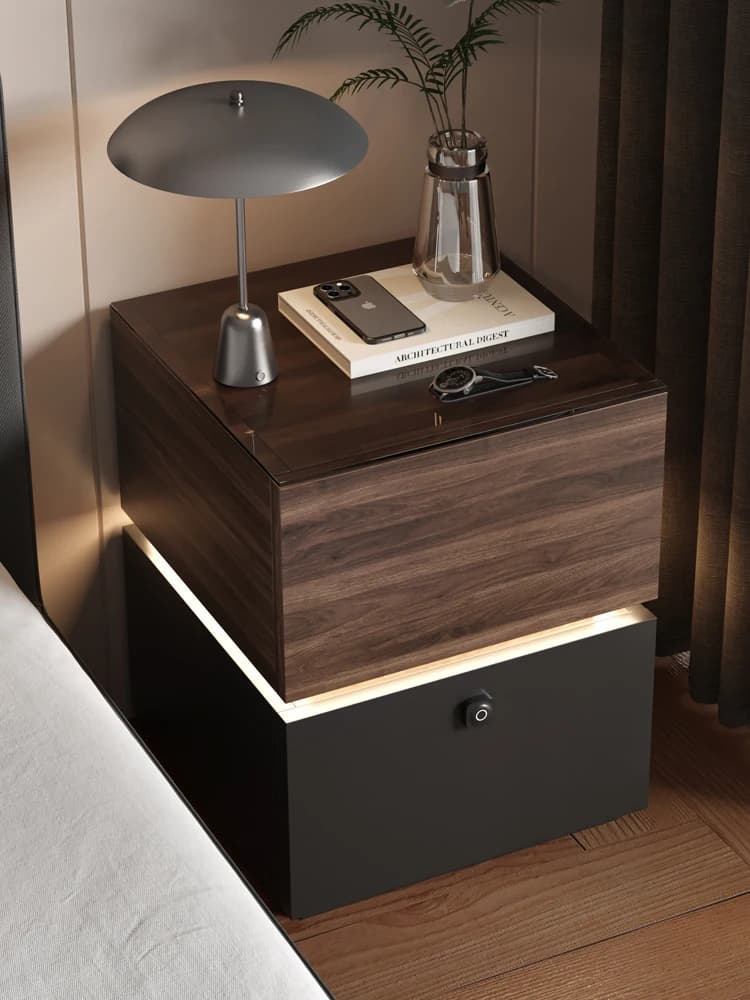 YXY Smart Bedside Table with Lock, Multifunctional with Light, Solid Wood Creative Bedside Cabinet for Bedroom
