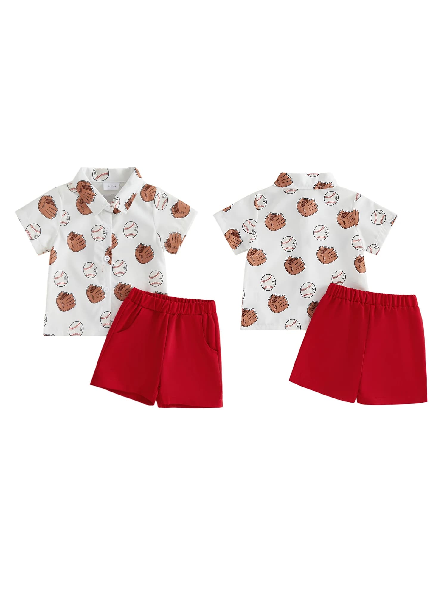 Completo estivo casual per bambini, camicia a maniche corte con bottoni e pantaloncini con elastico in vita, set di abbigliamento in 2 pezzi