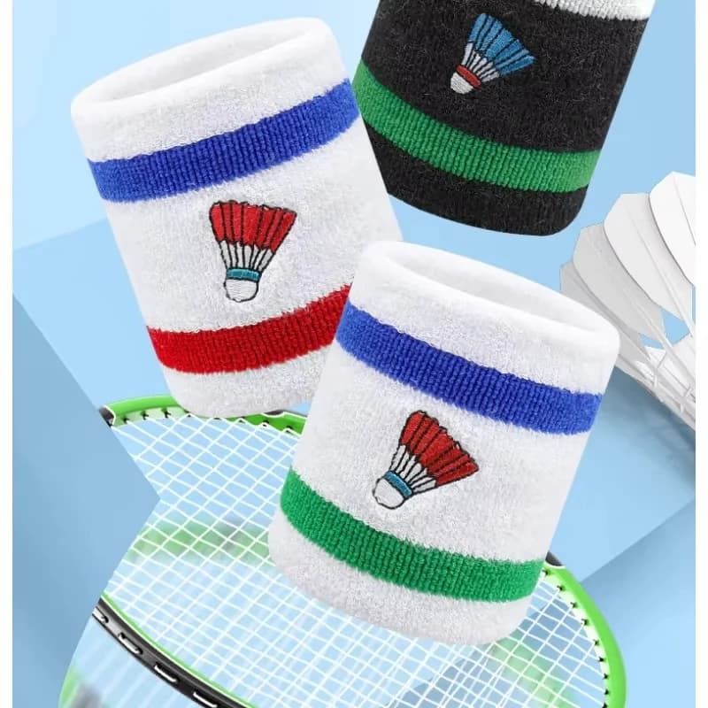 2 Pezzi Protezione Polso Badminton Ricamo Sportivo Assorbente per Tennis Corsa Comodo Supporto in Cotone Assorbente del Sudore