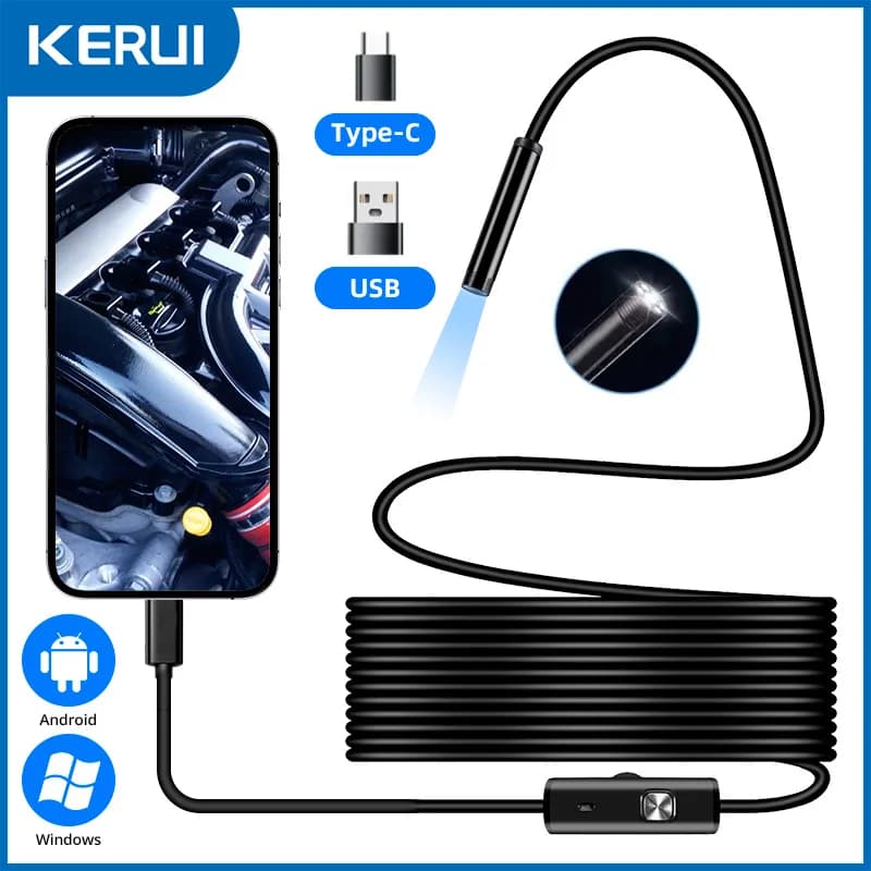 KERUI Android Endoscopio Macchina Fotografica 2 IN1 Micro USB Tipo C Periscopio Mini Macchina Fotografica Impermeabile LED di Ispezione Auto Per HUAWEI XIAOMI PC