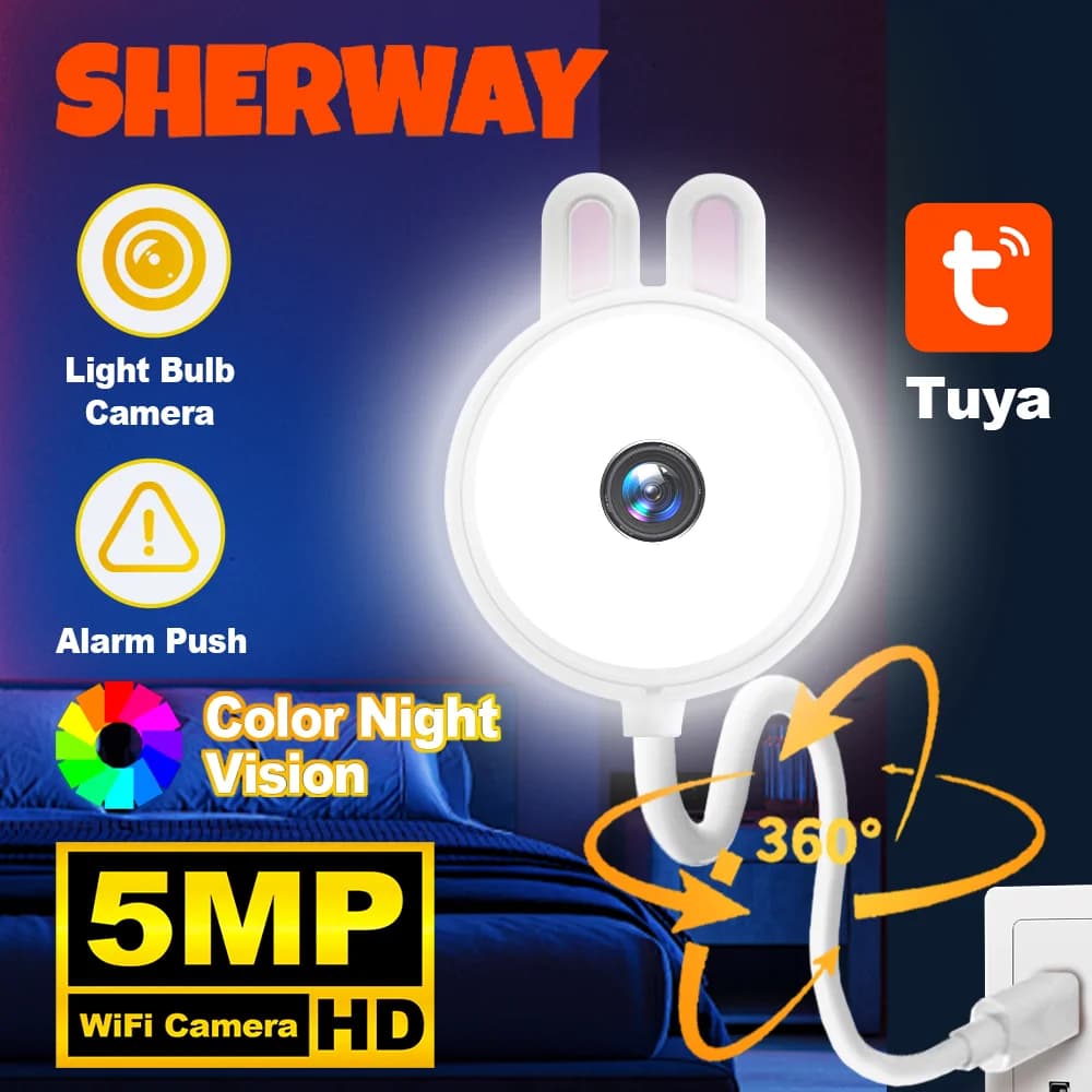 Tuya Mini Telecamera WiFi 2K Lampadina USB Wireless per Interni Baby Monitor Sicurezza Domestica Telecamera IP di Sorveglianza Monitoraggio Automatico Babe Cam