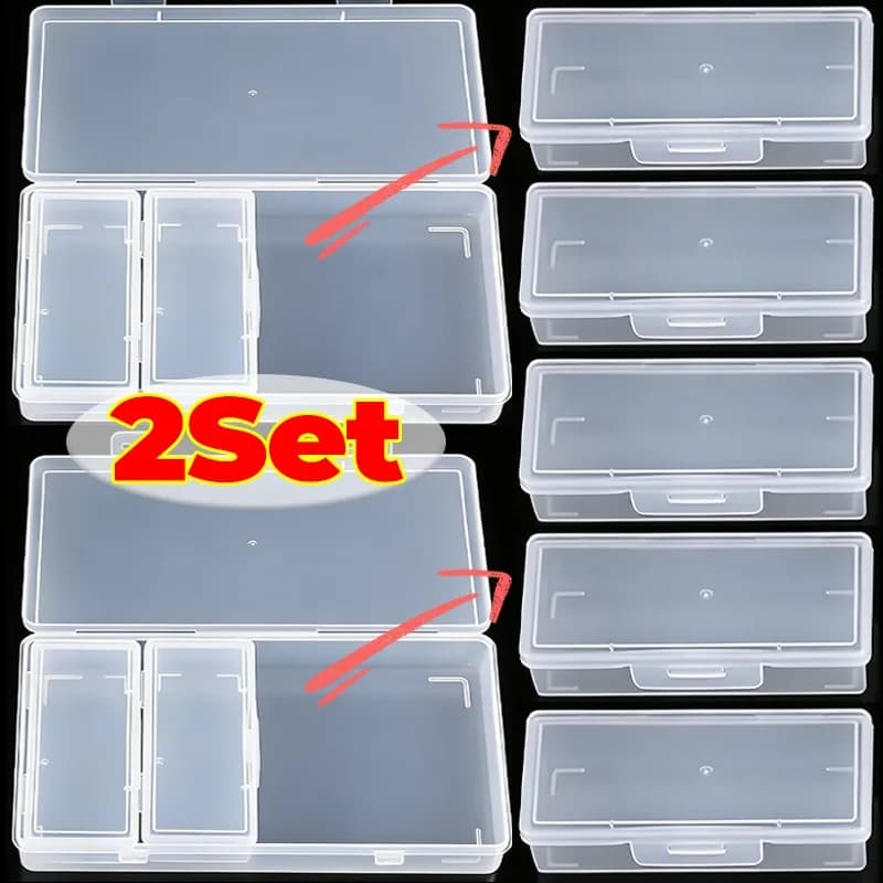Scatola di Stoccaggio in Plastica con 4 Scomparti, Contenitore Trasparente Rettangolare per Perline e Gioielli, Organizer per Attrezzatura da Pesca, Scatola Antipolvere