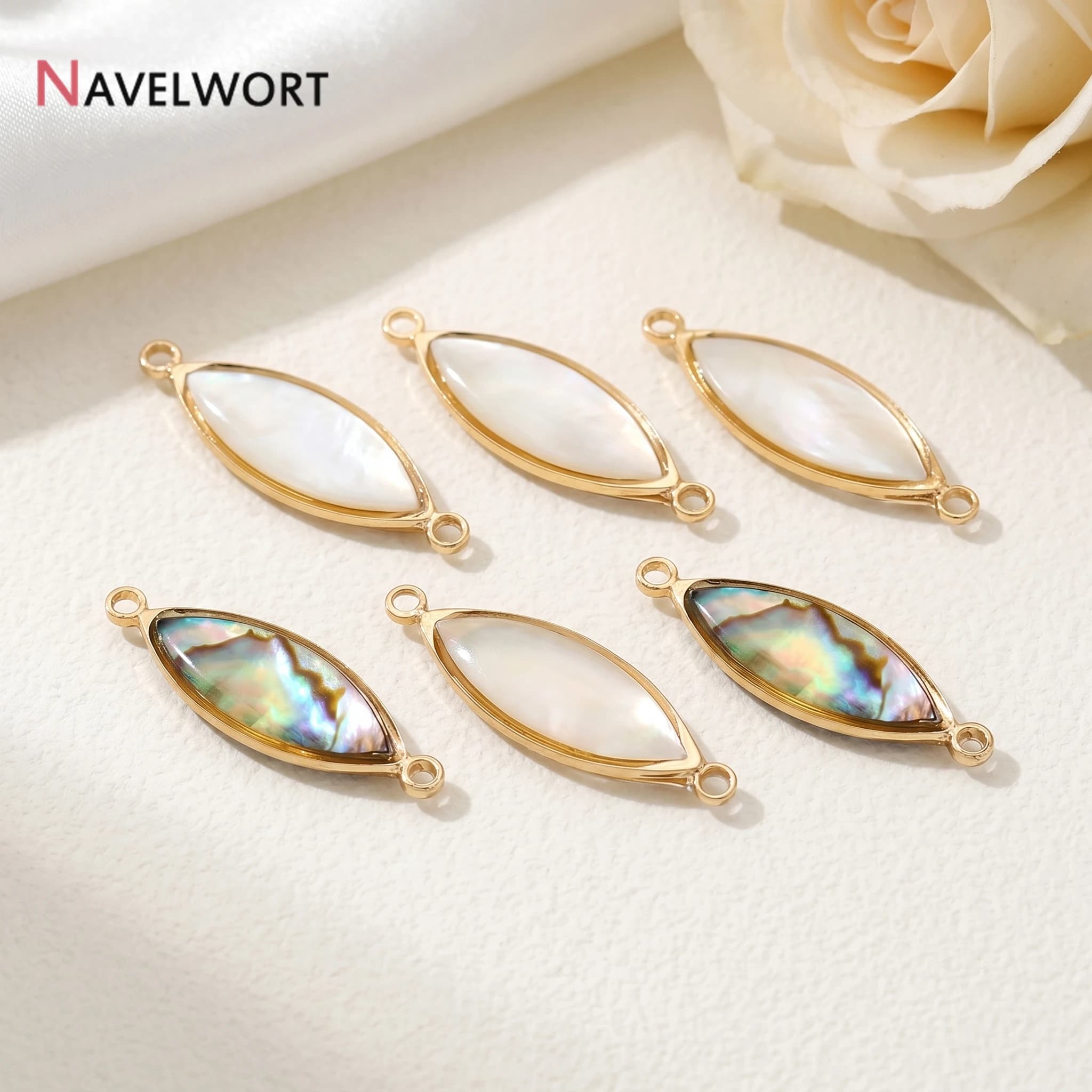 18K Gold Plated Natural Shell Oval Charms For Jewelry Making,Oval Charms Connector For Bracelet For Making Jewelry