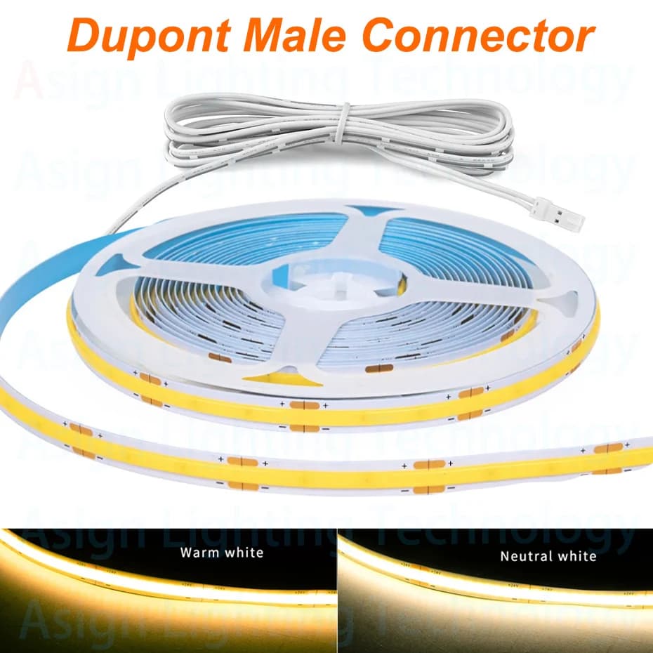 Striscia LED COB Morbida e Tagliabile con Interfaccia Dupont, DC12V 24V, 320 LED/m, Nastro Adesivo Flessibile da 8mm, 1m/2m/3m/4m/5m per Decorazioni Domestiche