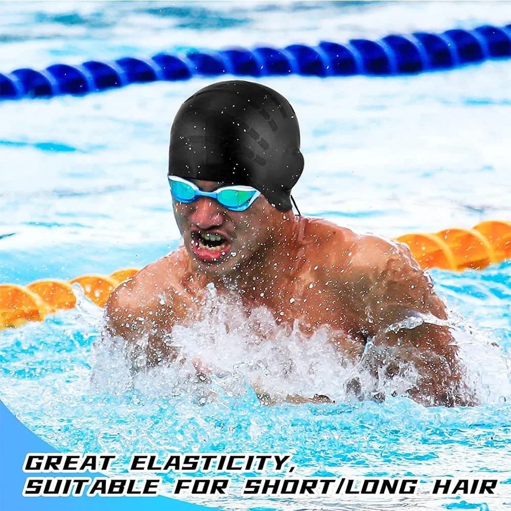 High Elastic Silicone Swimming Cap Waterproof For Adults Men Women Long Hair Pool Diving Swim Hat Ear Protection Sports Set