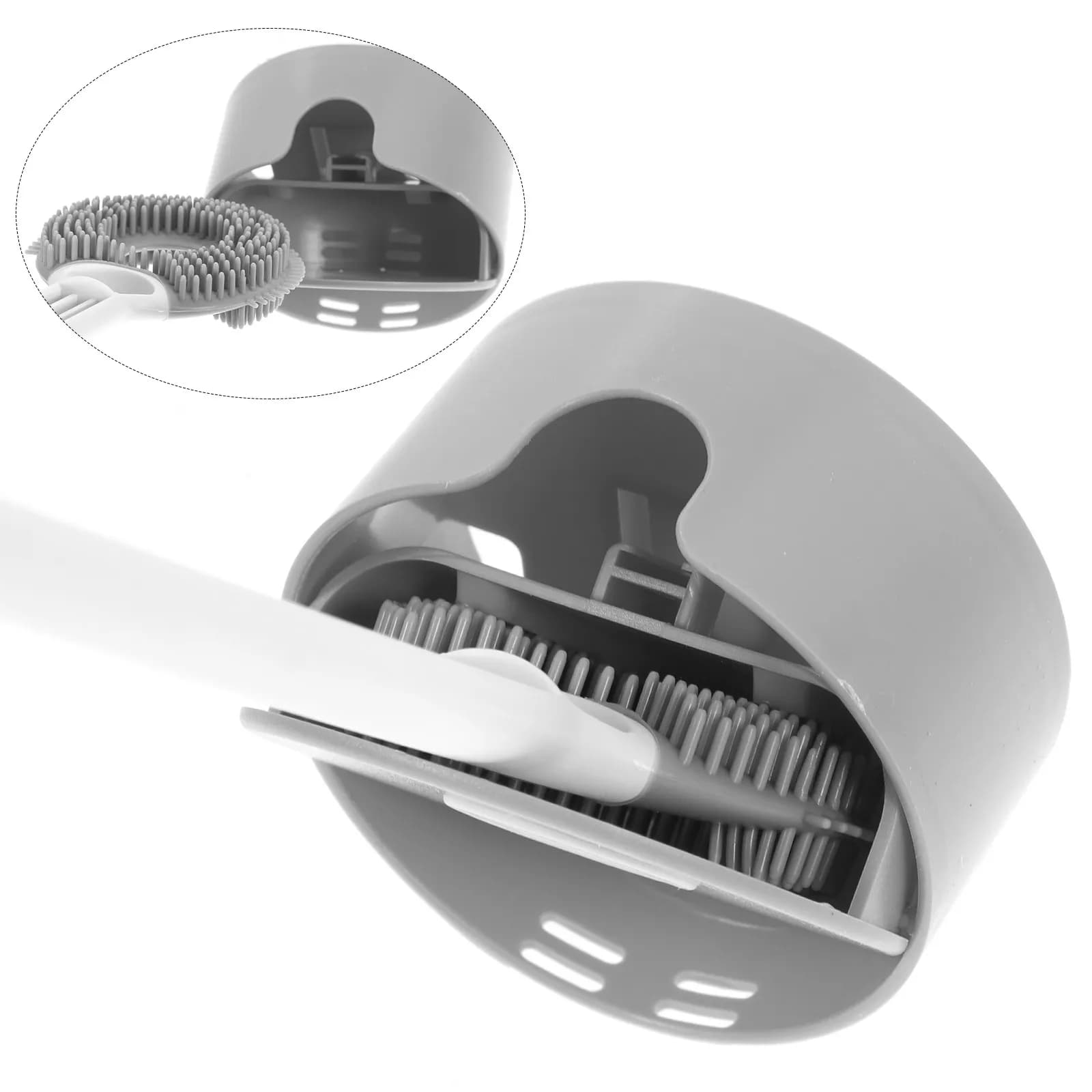 Set di 1 Spazzola per WC da Parete in Morbido Materiale TPR, Design Compatto Nascosto, Pulitore per WC con Supporto per Pulizia Profonda del Bagno