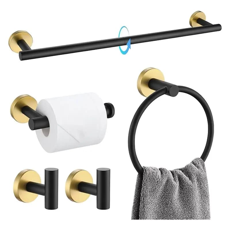 EYFL-Bathroom Accessory Set 5 Pieces Round Stainless Steel Bath Towel Bar Set 15.75Inch Towel Racks For Bathroom Wall Mounted