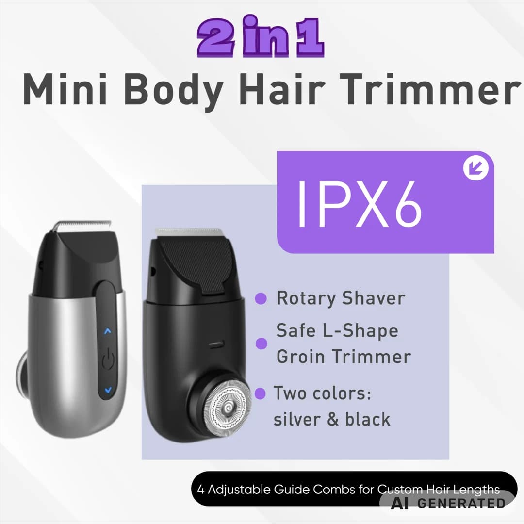 2 in 1 Mini Body Hair Trimmer , Rotary Shaver & Safe L-Shape Groin Trimmer, IPX6 Waterproof Whole Body Groomer for Travel