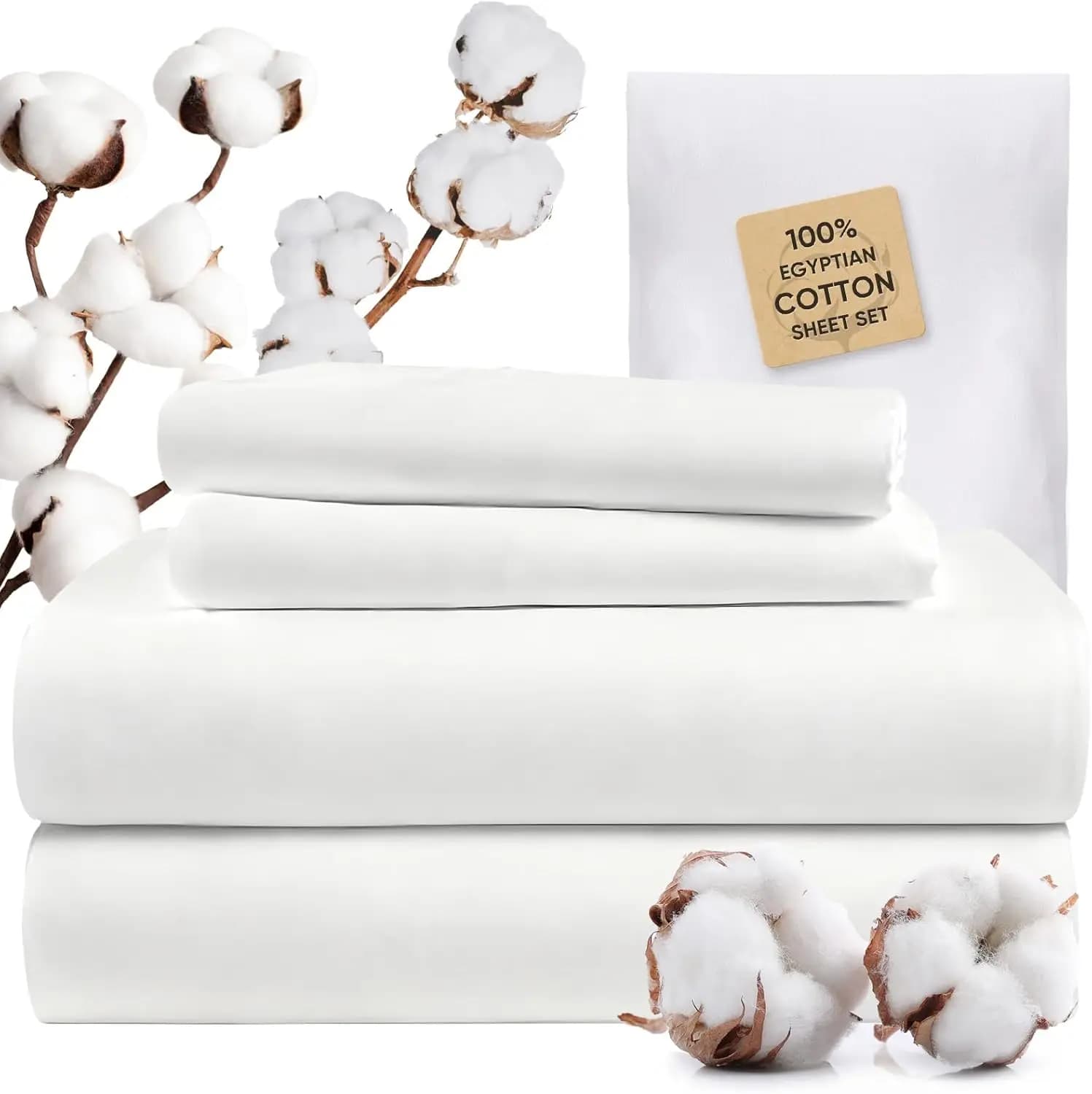 Set di lenzuola King Size in cotone egiziano 100% a 1200 fili, con tasche profonde fino a 18 pollici, spesse, resistenti e anti-pilling.