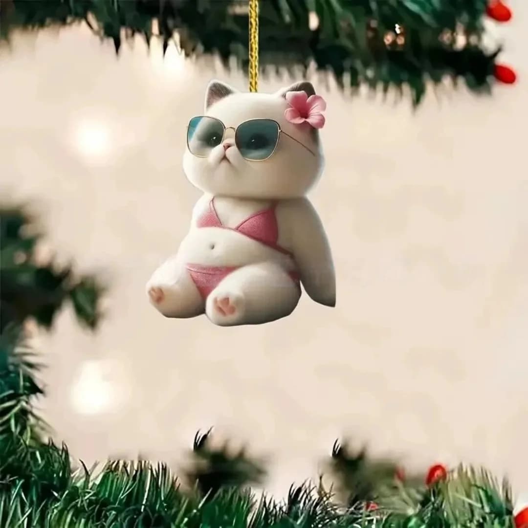 Simpatico gatto 2D piatto acrilico specchietto retrovisore per auto ciondolo albero di Natale ornamento appeso amante degli animali zaino ciondolo decorazioni natalizie regalo