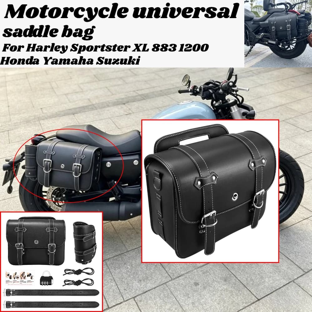 Motorcycle Universal for Harley Sportster XL 883 1200 Honda Yamaha Suzuki Saddlebag PU Leather Side Storage Tool Bags with Lock