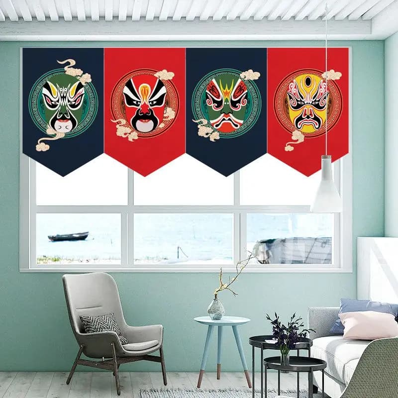 VIKAMA Retro Peking Opera Face Triangle Hanging Pennant Curtain Chinese Style Banner Restaurant Tea Shop Home Wall Decor Curtain