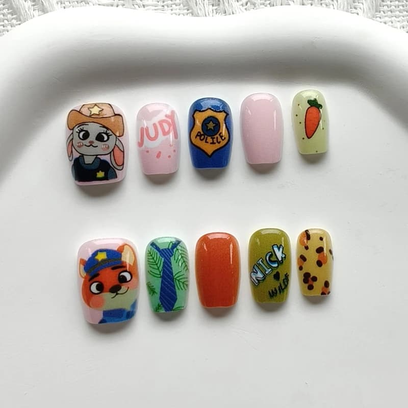 10 Pieces Fin Nails High Quality Sticker for Women and Girls, Design Carton Animated Judy and Nick, Fin Nails to Theme Rabbit Poliziotto Anime, Nail Art