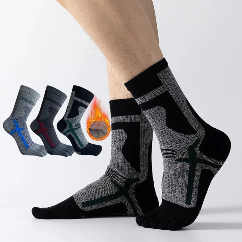 Calzini sportivi spessi a cinque dita Uomo Cotone Geometria Assorbe il sudore Smorzamento Asciugamano Fondo Terry Bike Calzini da basket all'aperto