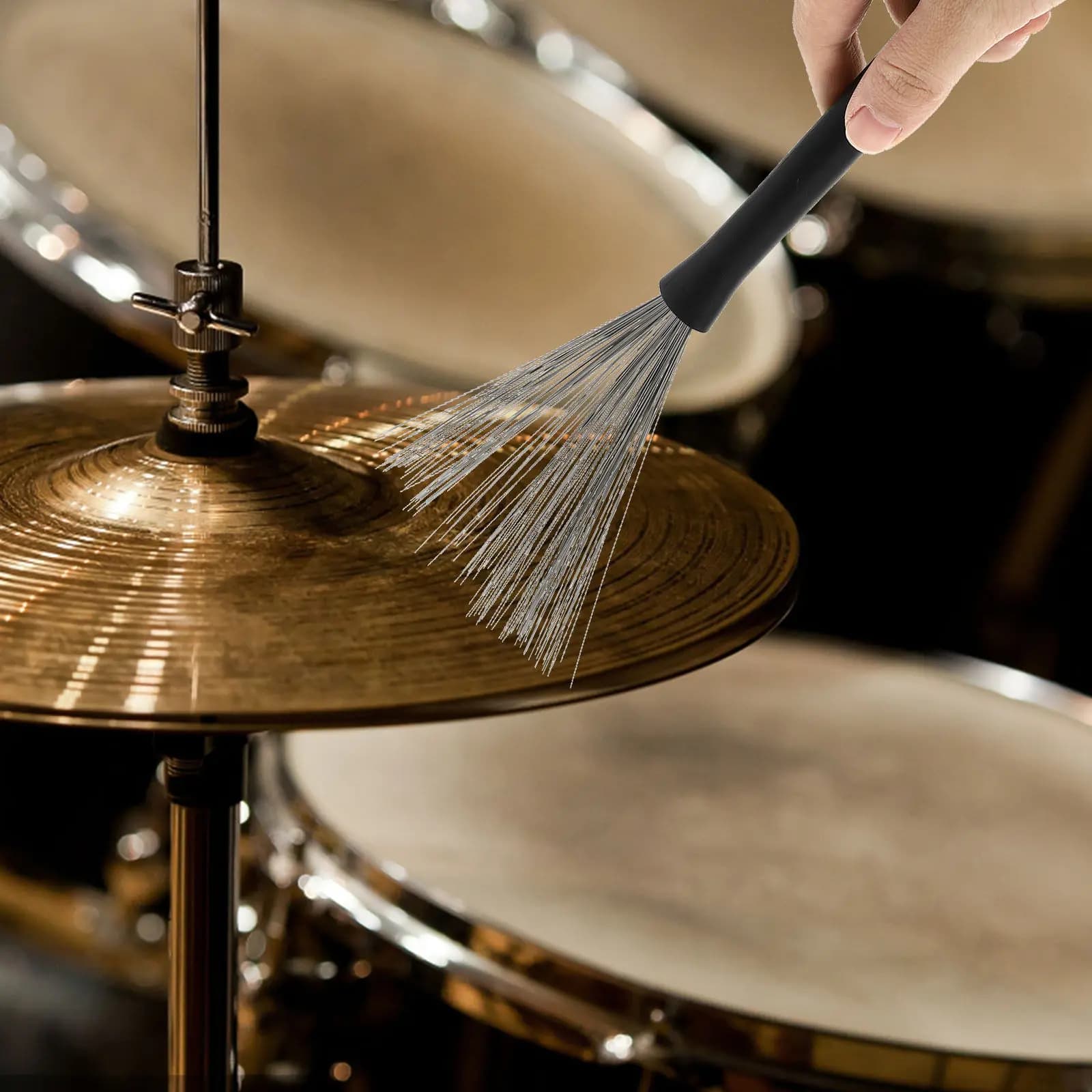 1Set Premium Steel Wire Drum Brush Set for Jazz Drums Percussion Cleaning Ergonomic Non-Slip Grip with Storage Bag Drum Cleaner