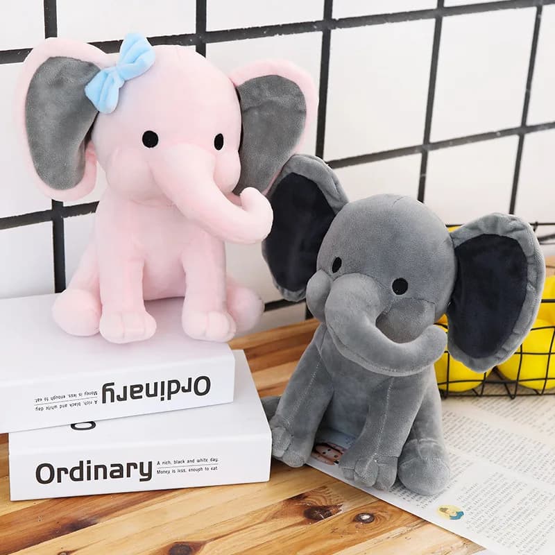 Plush Elephant Toy Grey Pink Stuffed Animal, Soft Comfort Sleeping Elephant Doll for Kids, Birthday Christmas Gift for Children