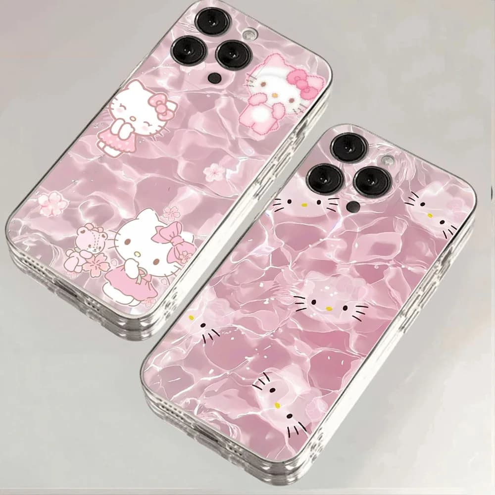 Cute Cartoon Hello Kitty Phone Case For iPhone 16 15 14 13 12 11 Mini Pro Max X XR XSMax 8 Plus Transparent Soft TPU Back Cover