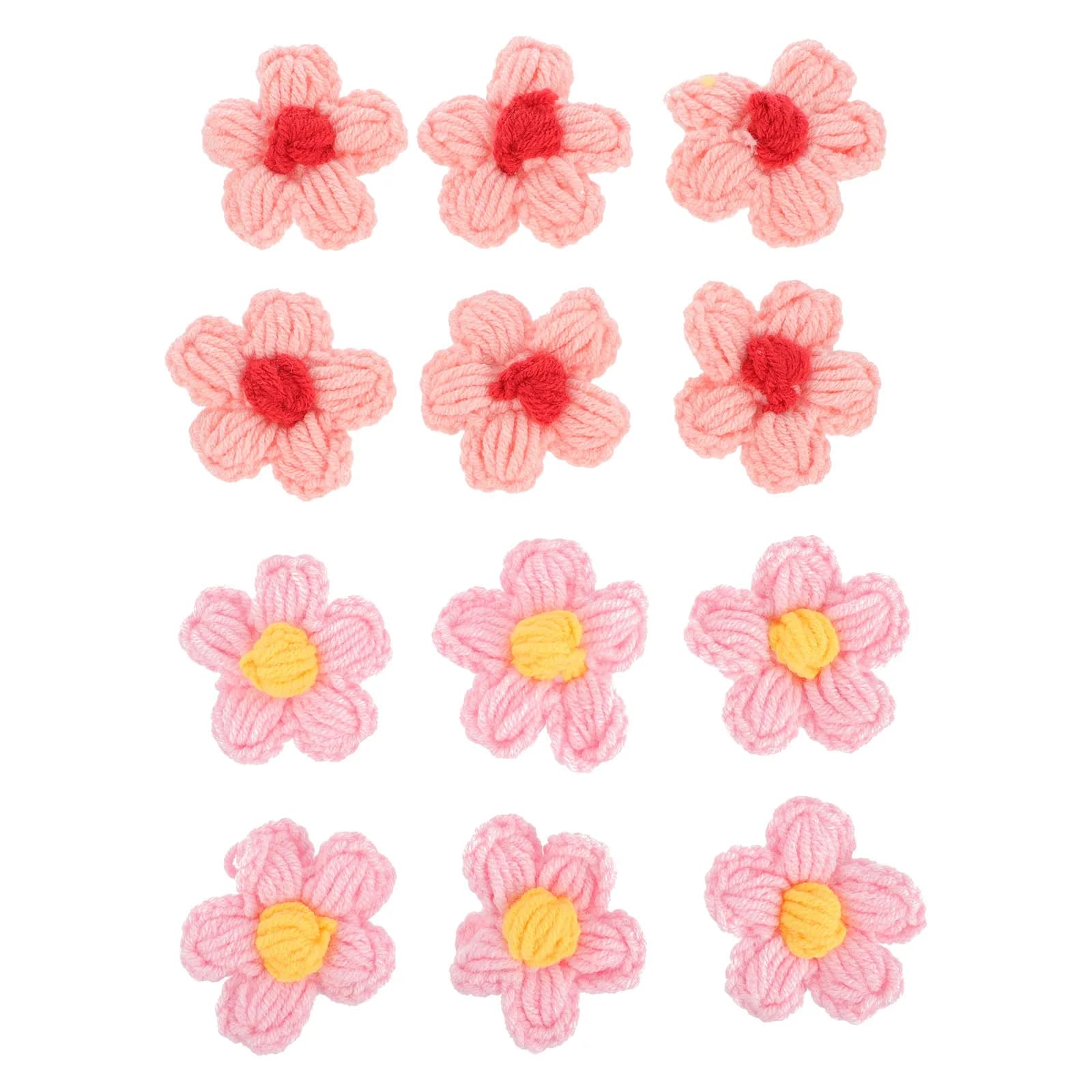 12Pcs Brooch Hairpin Decoration Floral DIY Decoration for Clothes Crocheted Puff Flowers Garment Accessories for Bags