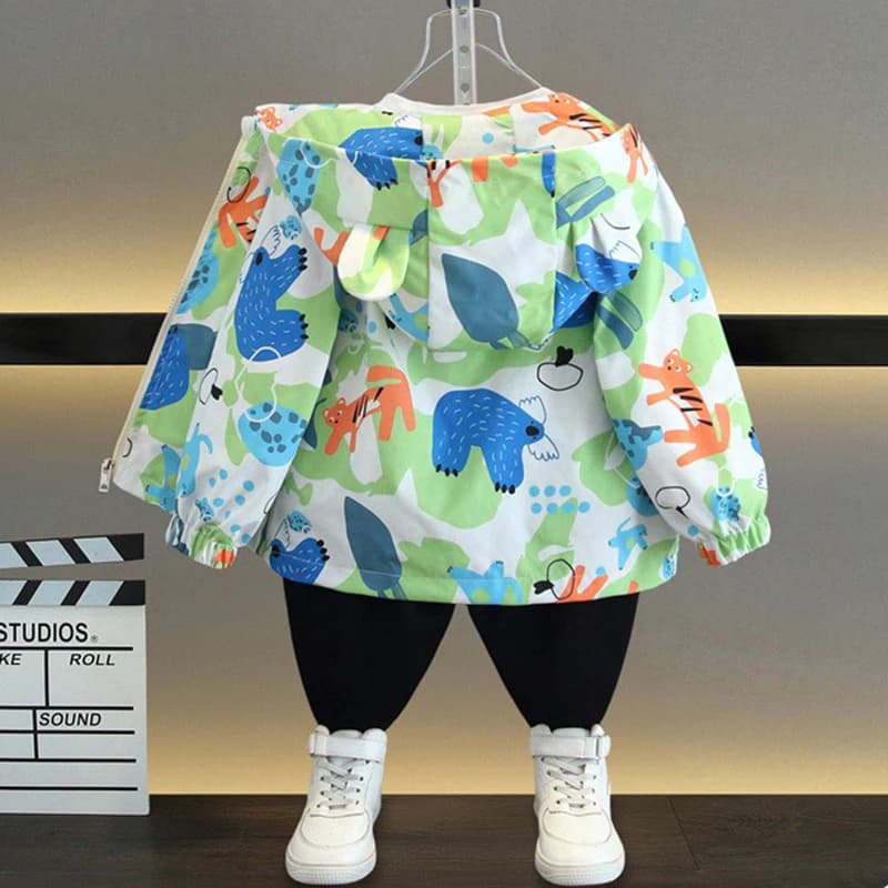 1 2 3 4 5 6 Years Spring Baby Girls Jacket Cartoon Sloth Print Little Princess Coat Hooded Zipper Boys Windbreaker Kids Clothes