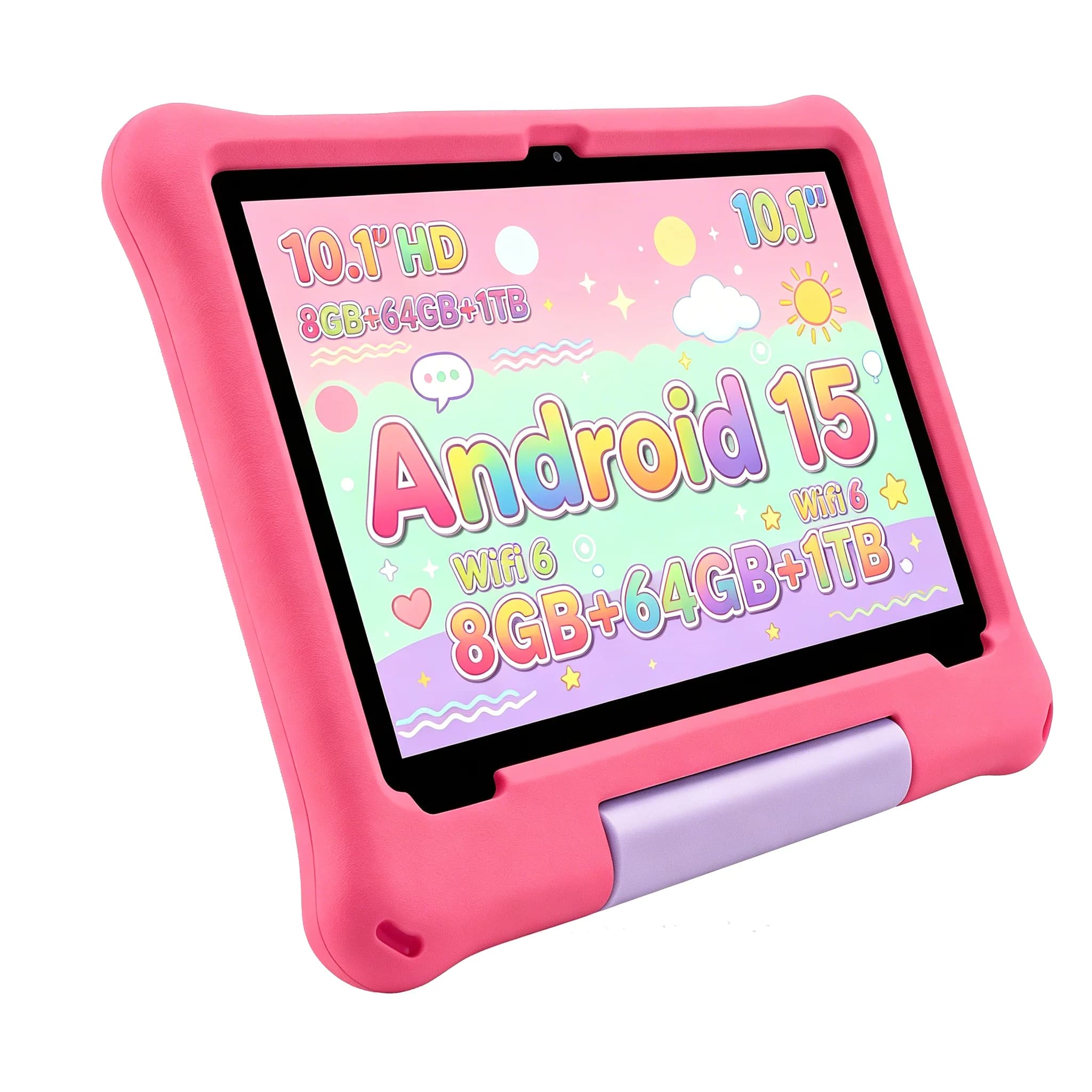 Tablet per Bambini 10.1" HD Android 15 8GB+64GB Espandibile a 1TB WiFi6 5000mAh Protezione Occhi Tablet Educativo per Bambini con Custodia Antiurto
