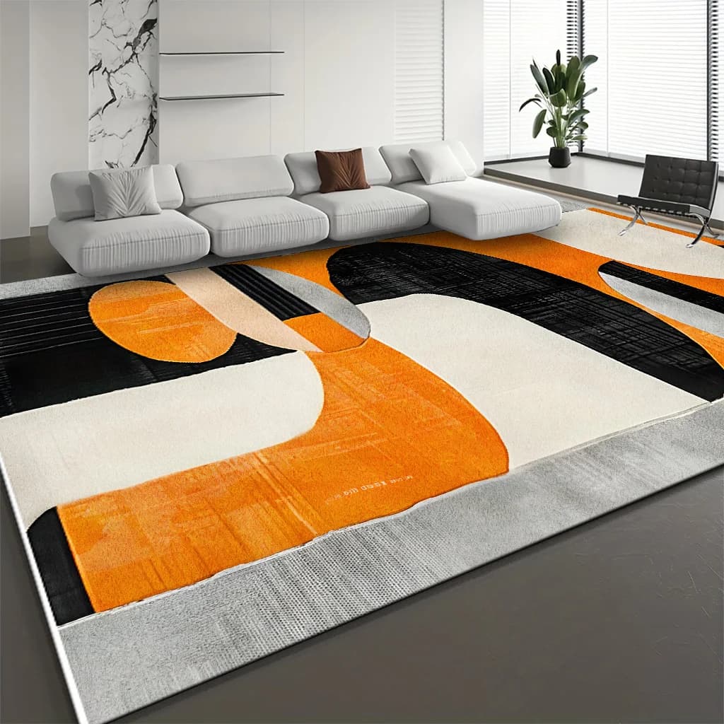 Modern Abstract Orange Black Block Pattern Living Room Bedroom Large Area Rug Everyday Sofa Bedside Floor Mat Home Decor DoorMat