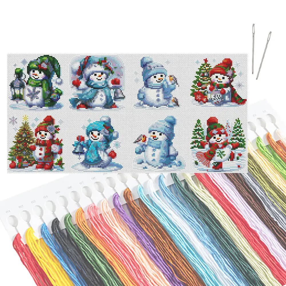 HUACAN 8 pezzi mini ricamo a punto croce pupazzo di neve modelli incrociati kit ricamo natalizio decorazione domestica moderna